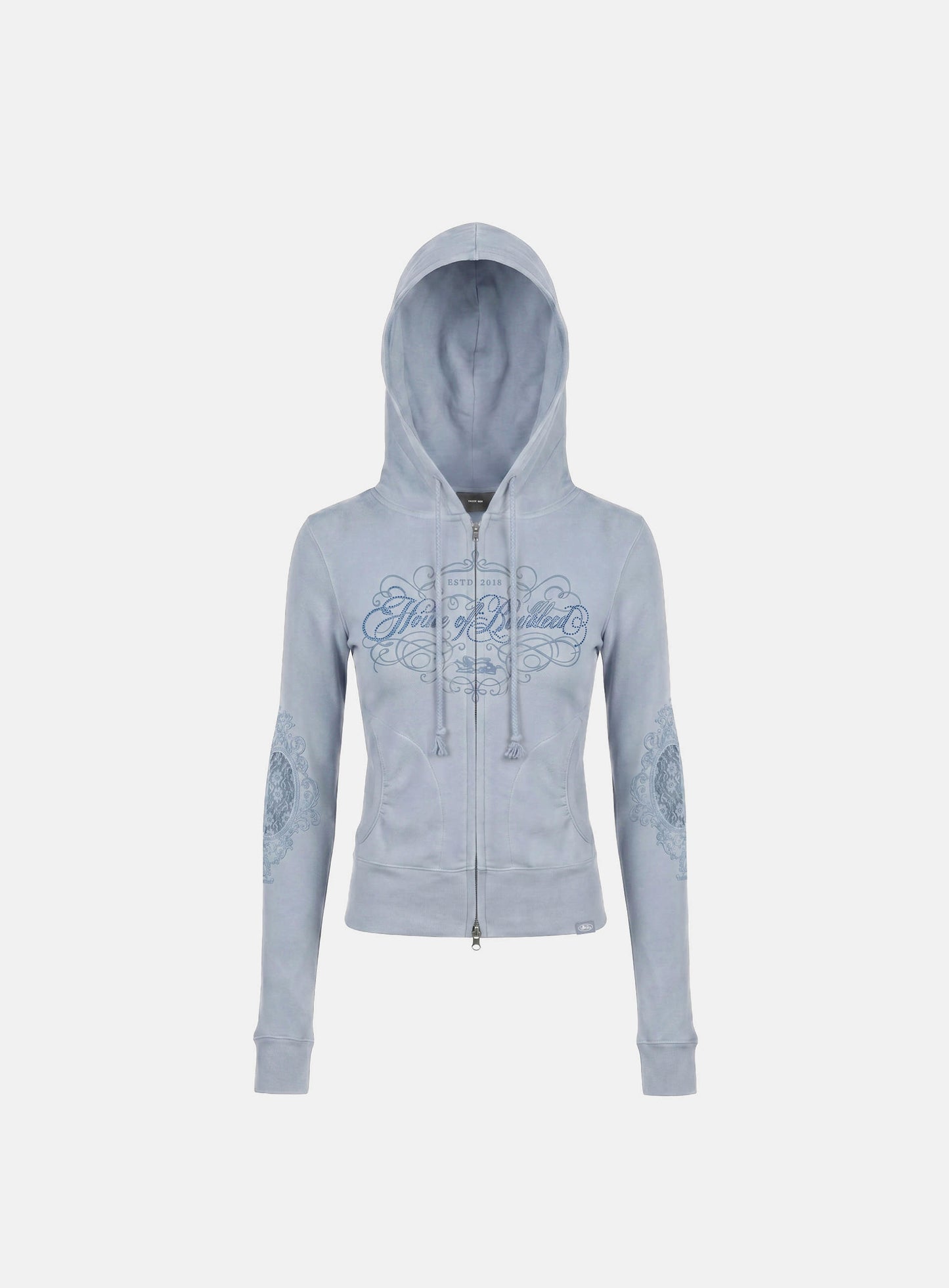 [w-hde26-054] H.B.B. Royal Lace Rhinestone Hooded Zip-Up - Blue