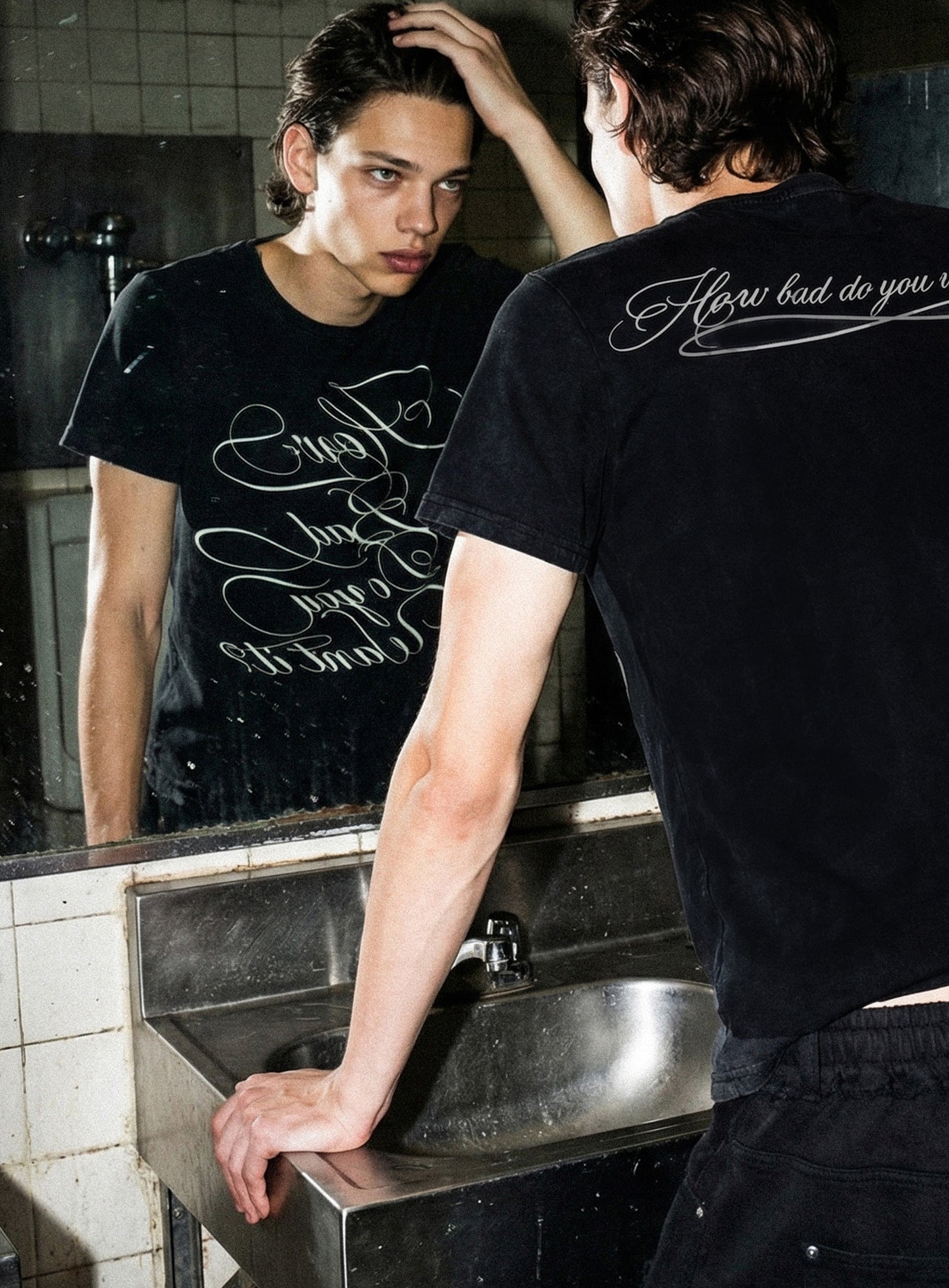 [w-tee26-137] DO YOU WANT IT Script Short Sleeve T-Shirt - Black