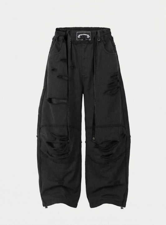 [w-pts25-128] Destroyed Raw-Edge Joggers - Black