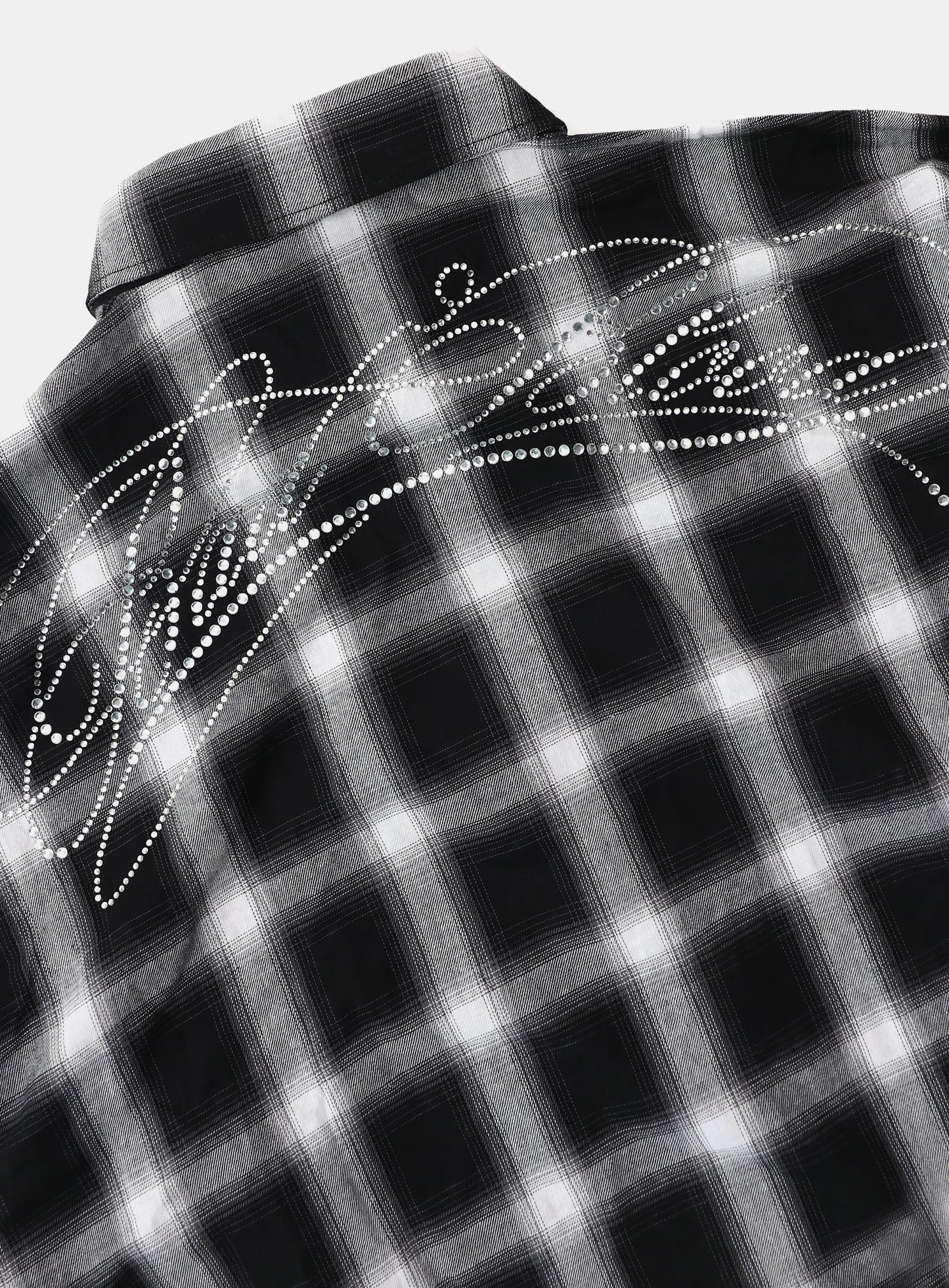 [w-sht25-017] Dark Classic MYM Rhinestone Shirt - White Check