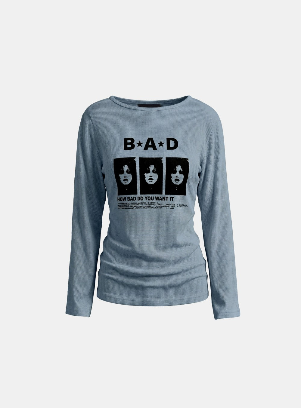 [w-tee26-149] B.A.D. Waffle Boat Neck T-Shirt - Dusty Blue