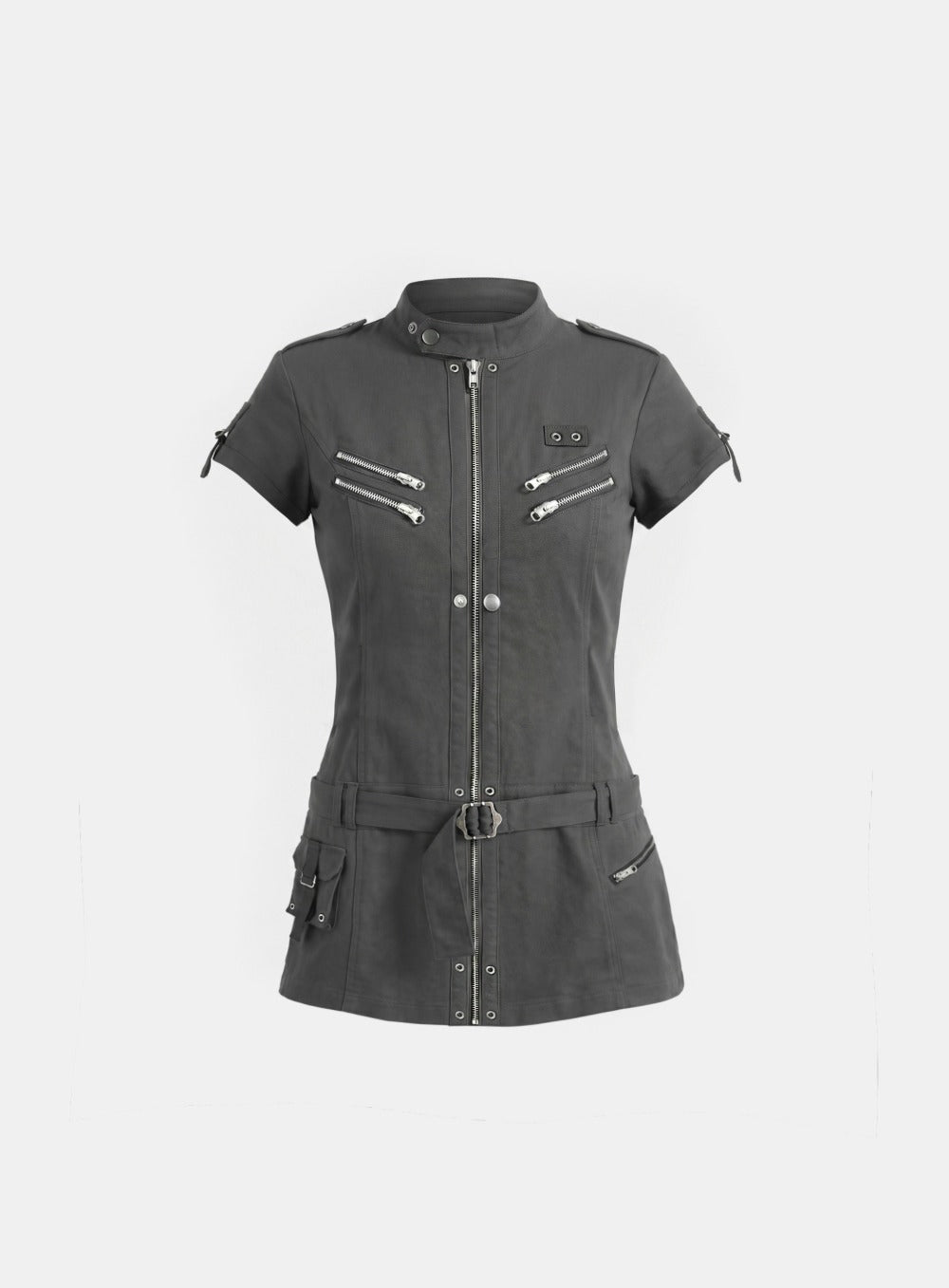 [w-drs26-001] Alpha 1 Utility 1/2 Sleeve Mini Dress - Charcoal