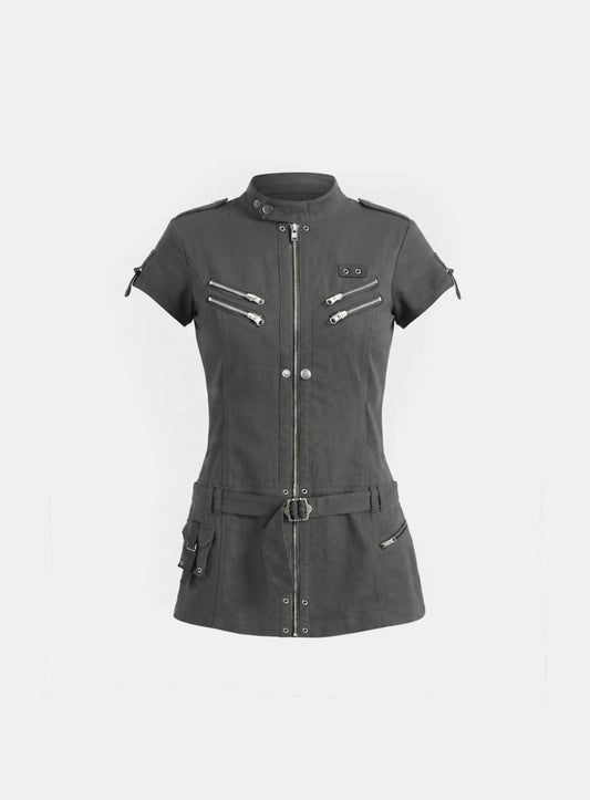 [w-drs26-001] Alpha 1 Utility 1/2 Sleeve Mini Dress - Charcoal
