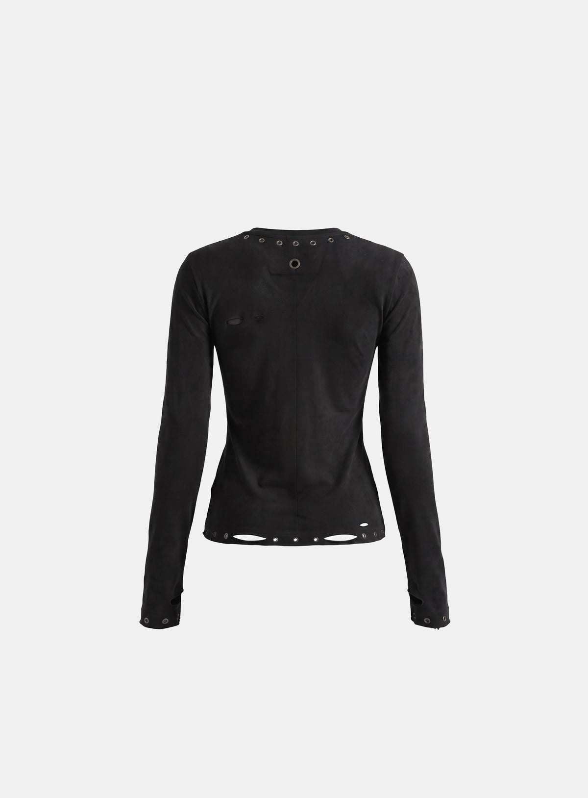 [w-tee26-271] Raven Distressed Eyelet Crewneck Long Sleeve - Black