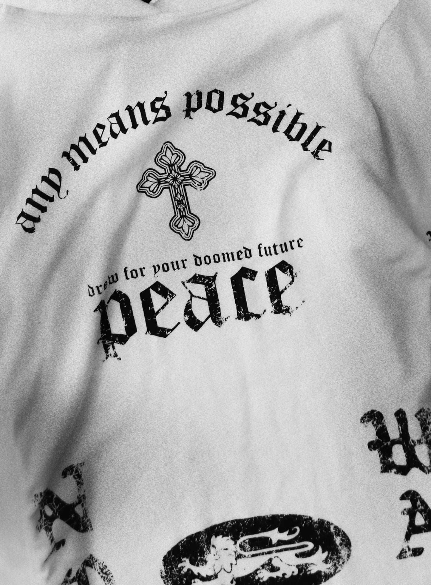 [w-hde25-086] PEACE NOT WAR Slim Cutout Hoodie - White