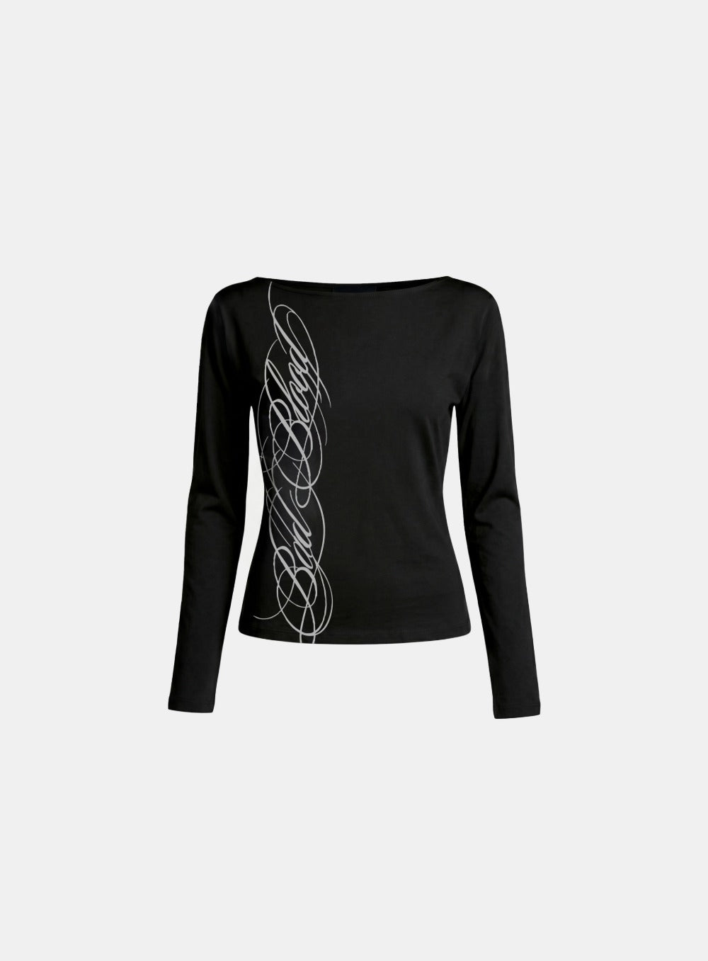 [w-tee26-190] Dark Classic 2 Boat Neck T-shirt - Black