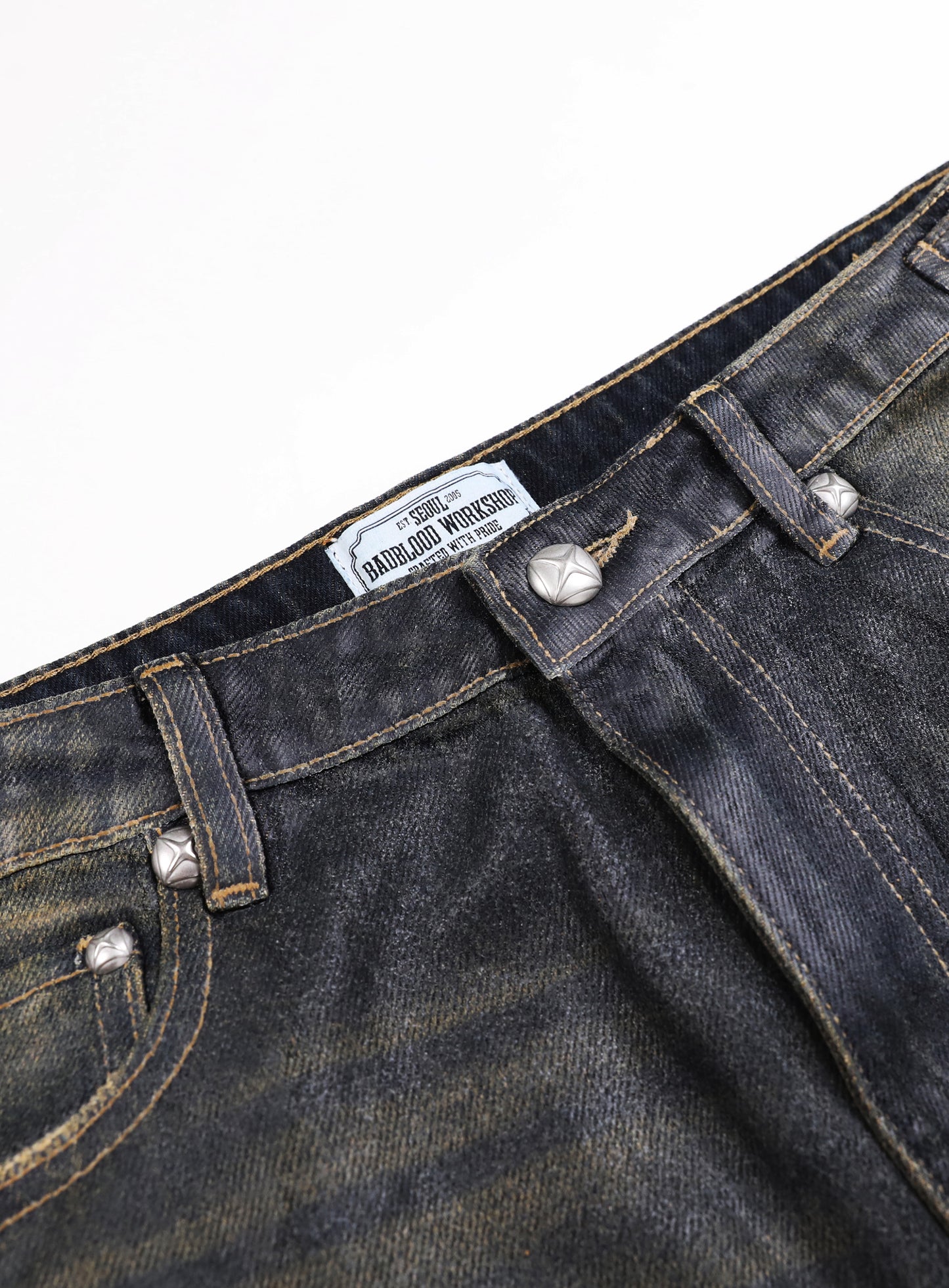 0097 Daddy Badge Coated Jeans - Dark Rust