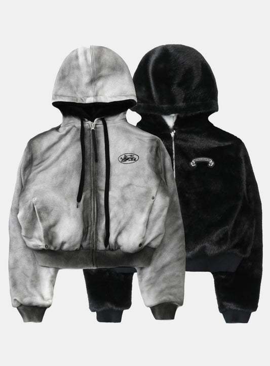 Mystic11 Reversible Fur Hooded Jacket - White/Black