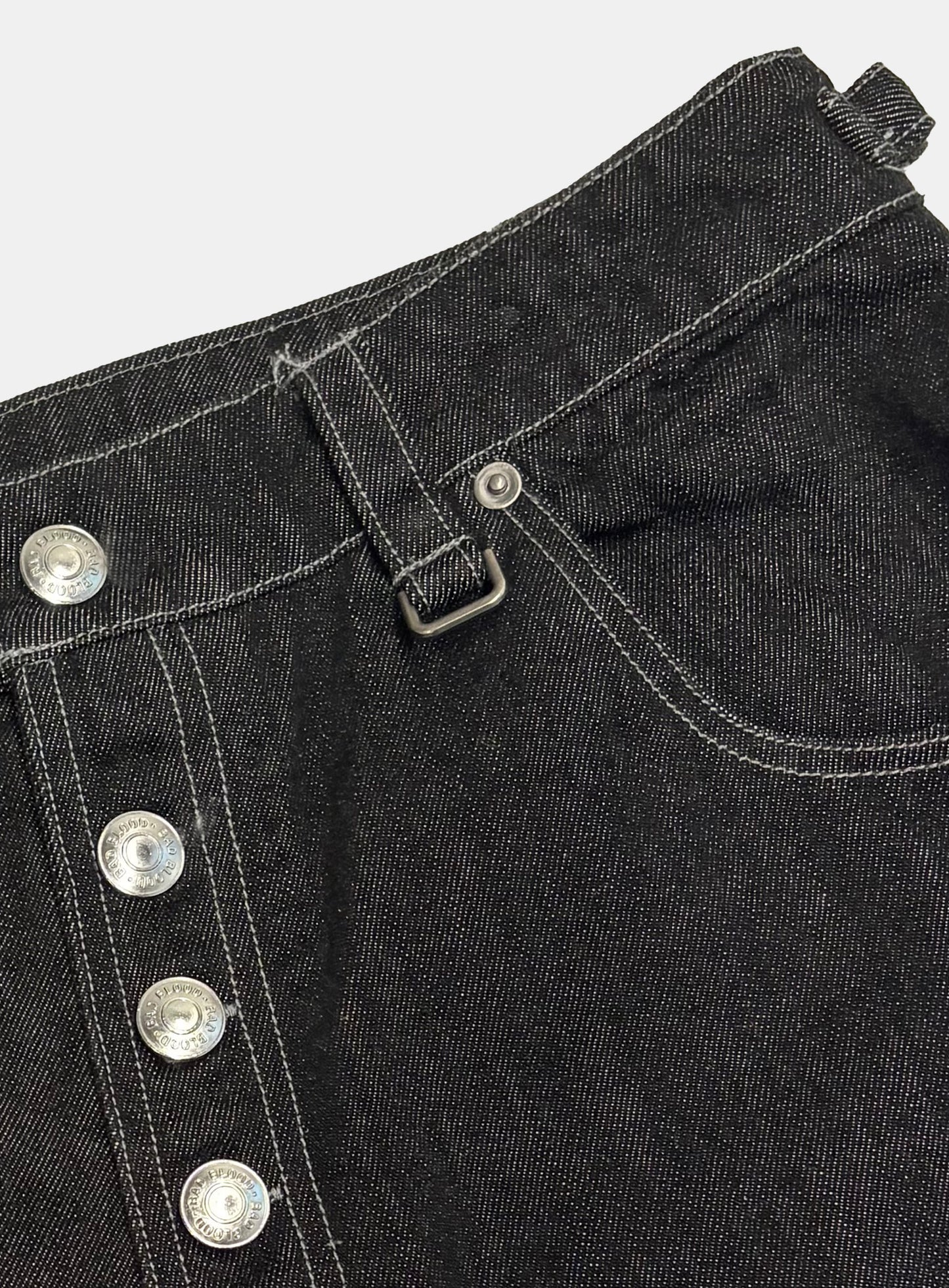 [w-pts26-089] 0509 Button Fly Curved Pants - Black Denim