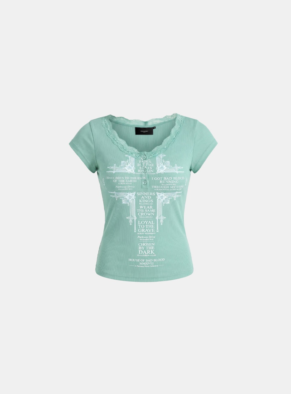 [w-tee26-242] Loyal Cross Lace Neck 1/2 Henry T-shirt - Mint