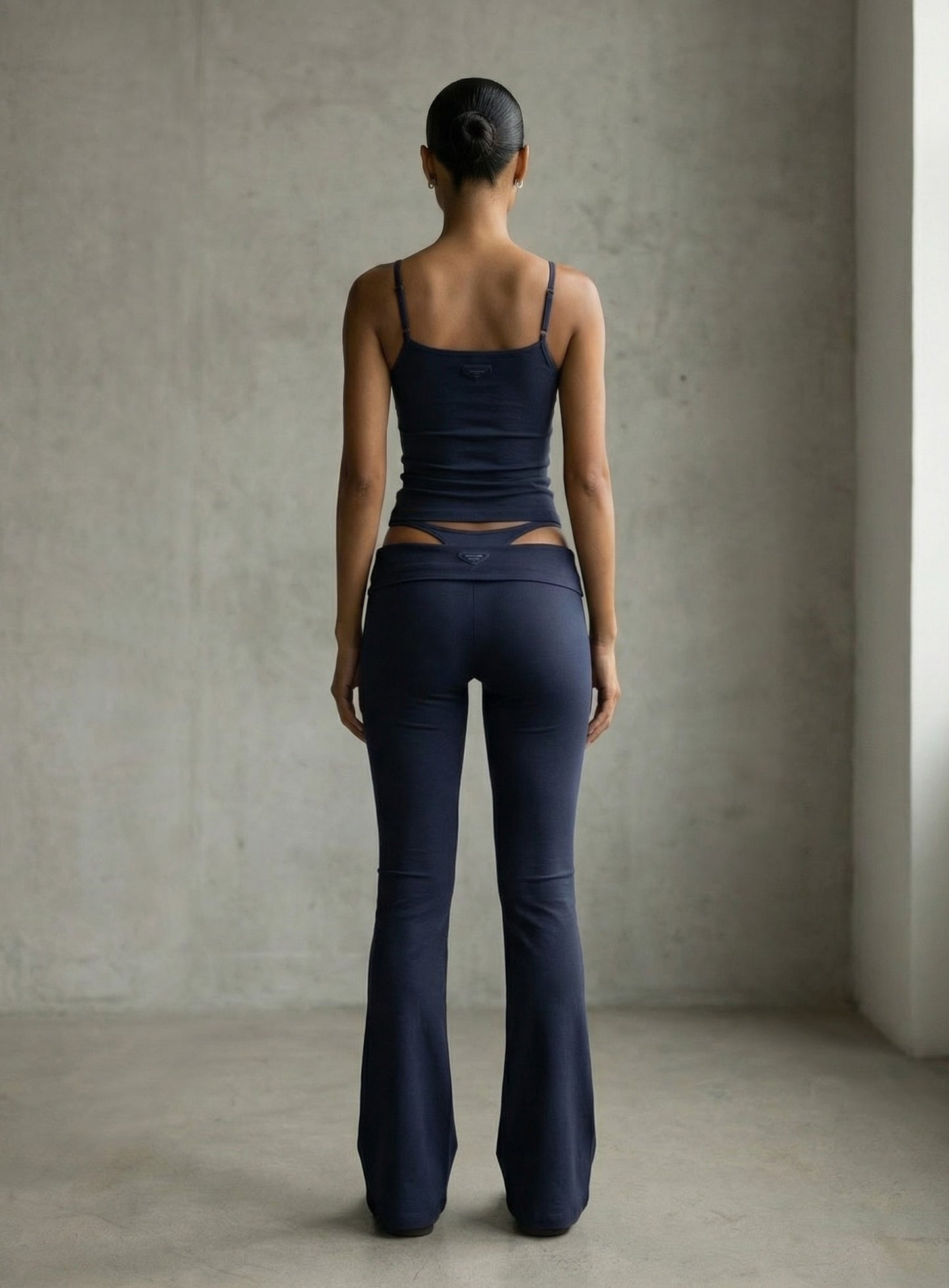 [w-pts26-029] BS Cotton Jersey Essential Fold-Over Bootcut Pants - Navy