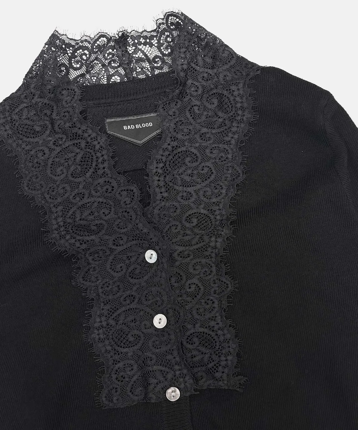 [w-cdg26-007] H.B.B. V-NECK Lace Cardigan- Black