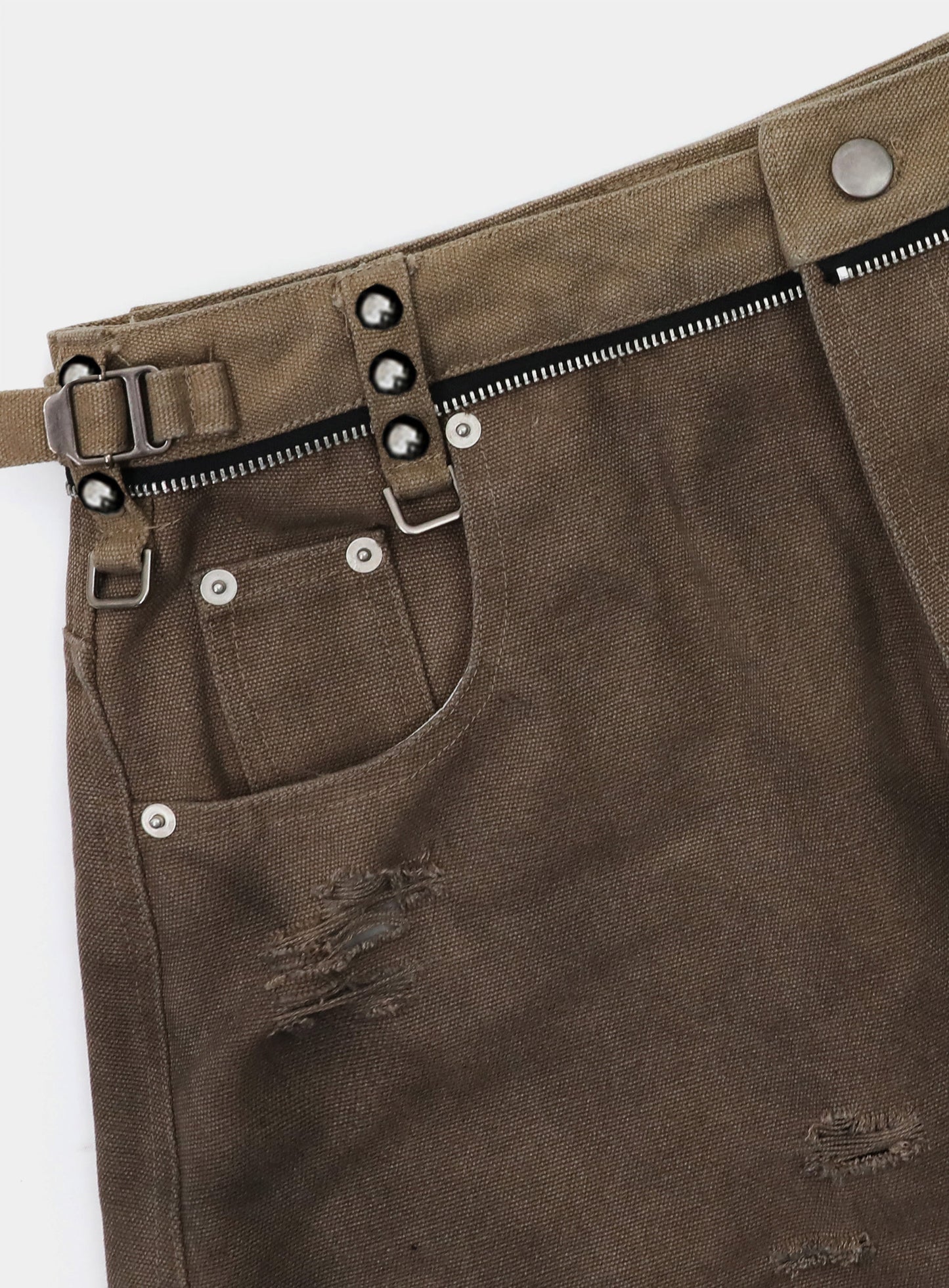 [w-pts25-082] Studded Carpenter Curved Pants - Brown