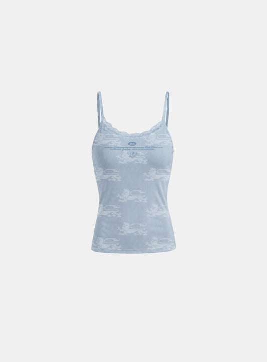 [w-tnk26-061 Cotton Rip Lace Camisole Tank - Light Blue