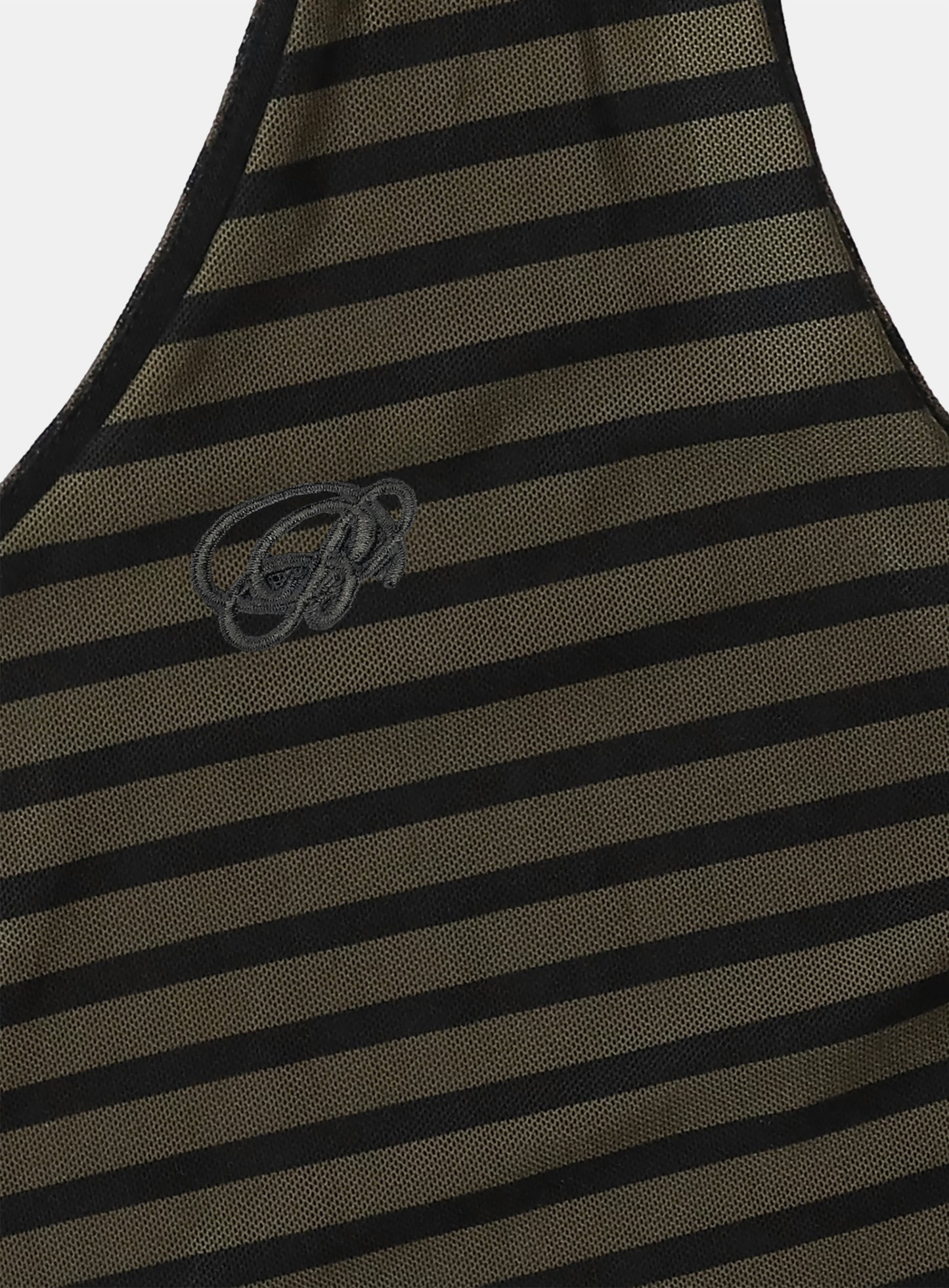 Striped One Shoulder Tank+SCARF - Khaki/Black