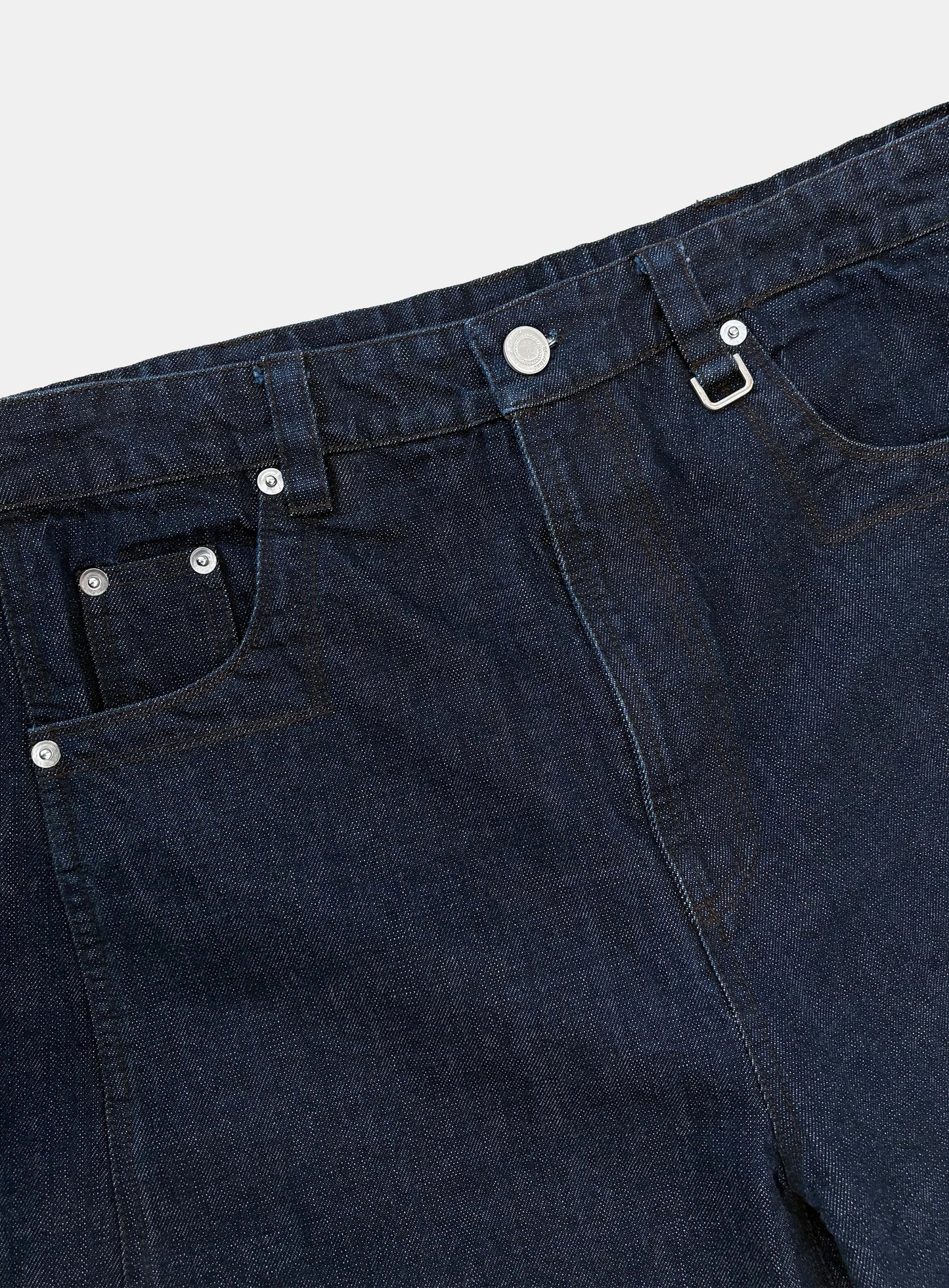 [w-pts26-062] Selvedge Cinch-Back Curved Fit Pants - Blue