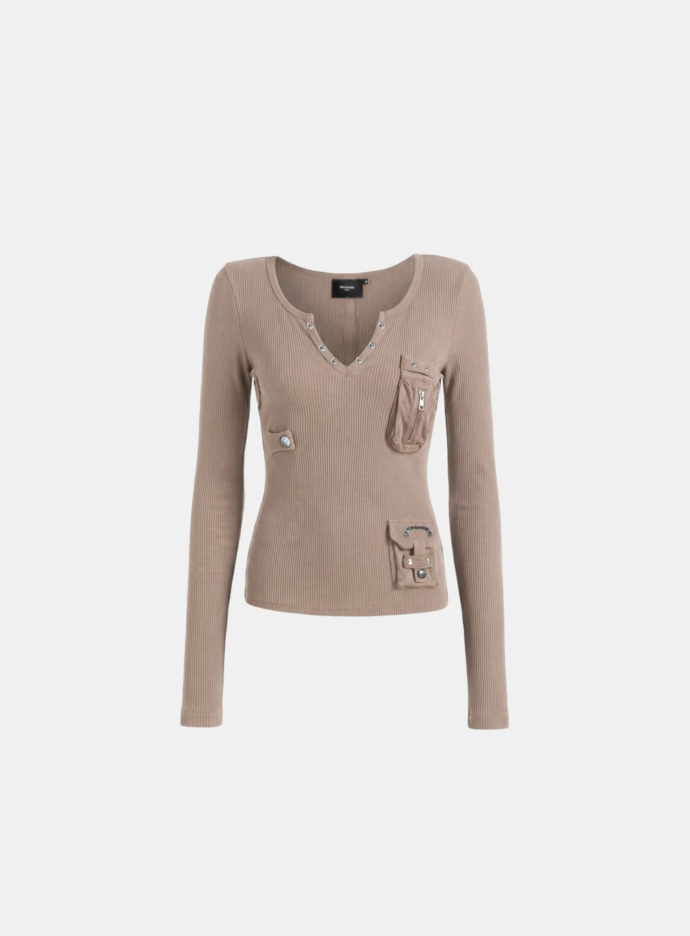 [w-tee26-259] Delta 2 Utility Cotton Rib Slit Crew Long Sleeve - Tan