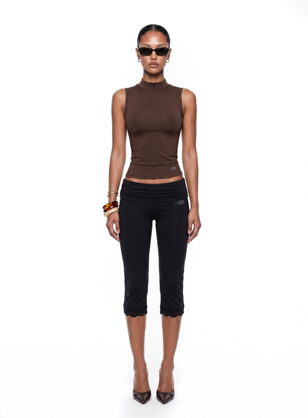 [w-tnk26-027] Everyday Mock-Neck Tank - Brown