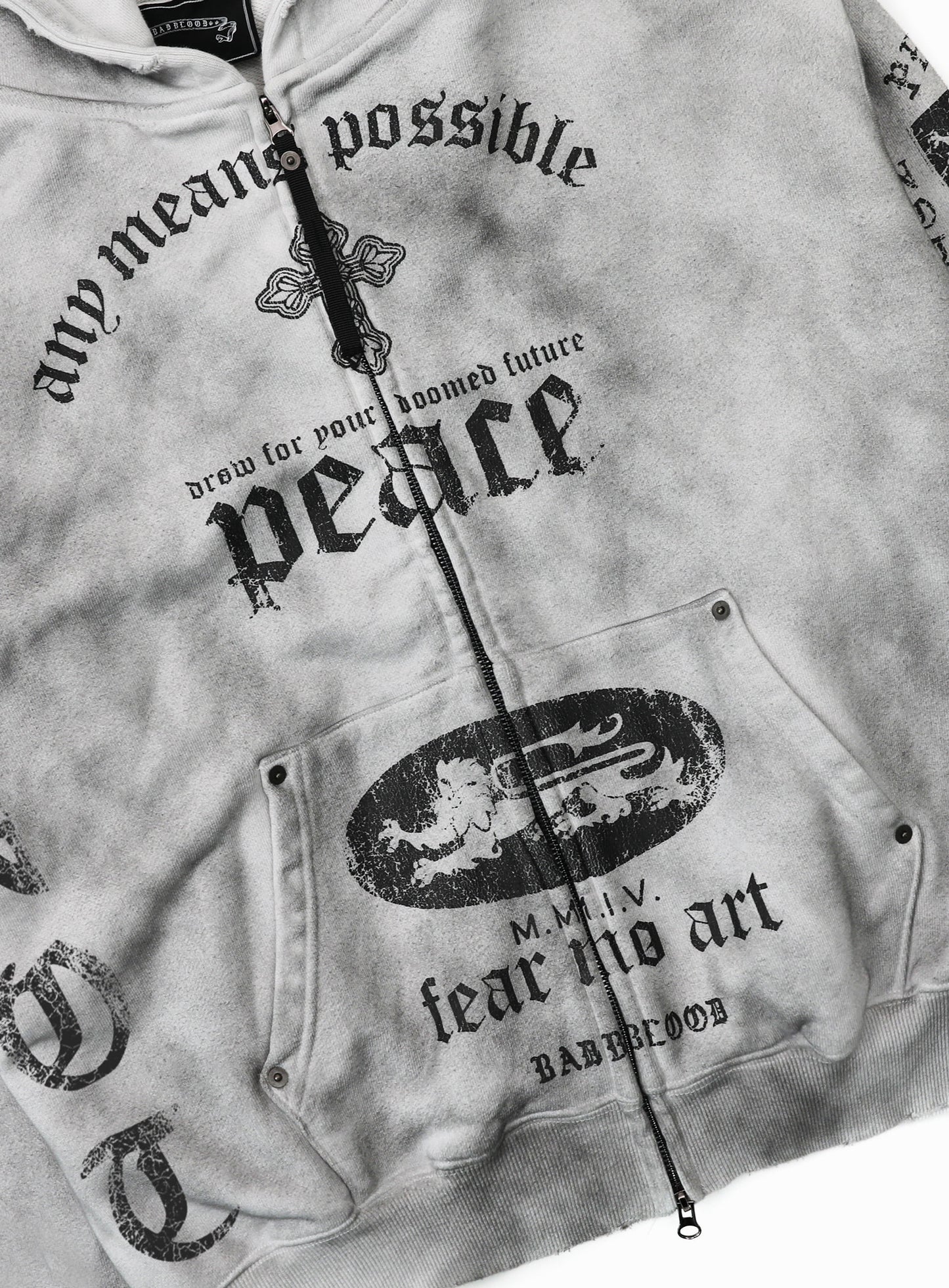 PEACE NOT WAR Hooded Zip-Up - Dusty White