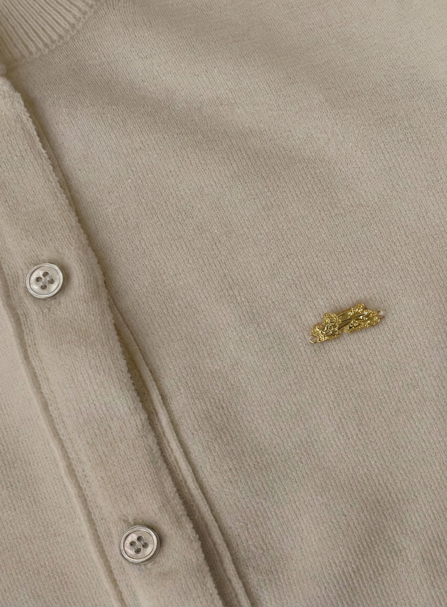 [w-knt26-014] Fine Merino Wool Crewneck Cardigan - Sand