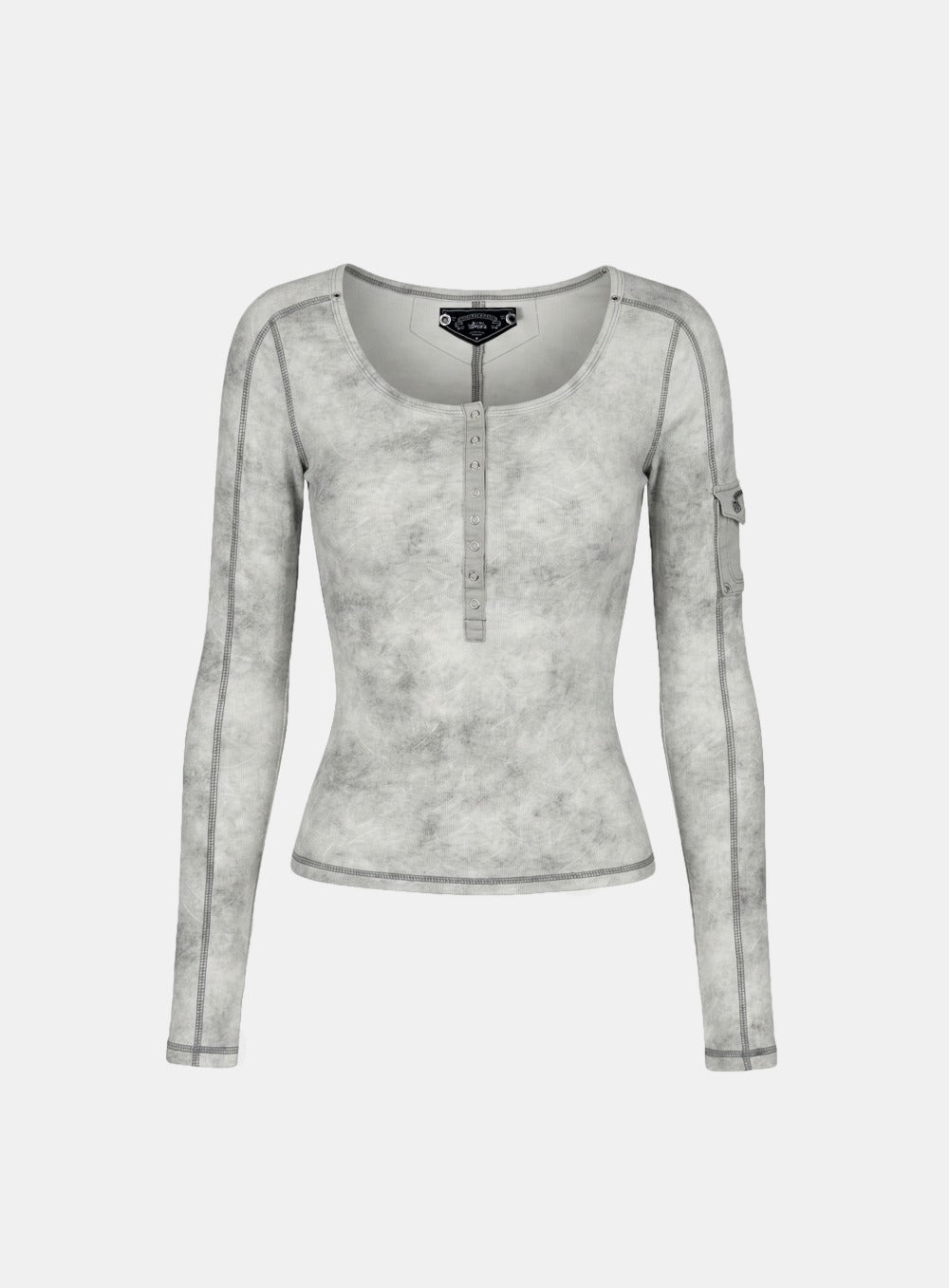 [w-tee26-007] Viper Cotton Rib Henley Neck Long Sleeve - White