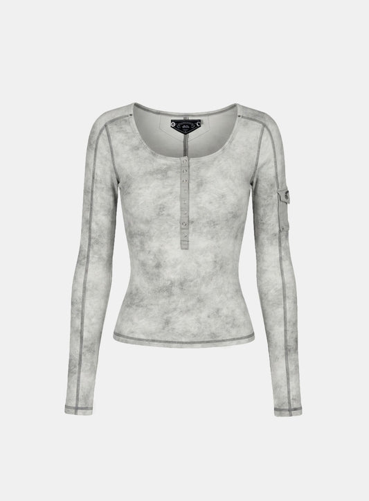 [w-tee26-007] Viper Cotton Rib Henley Neck Long Sleeve - White