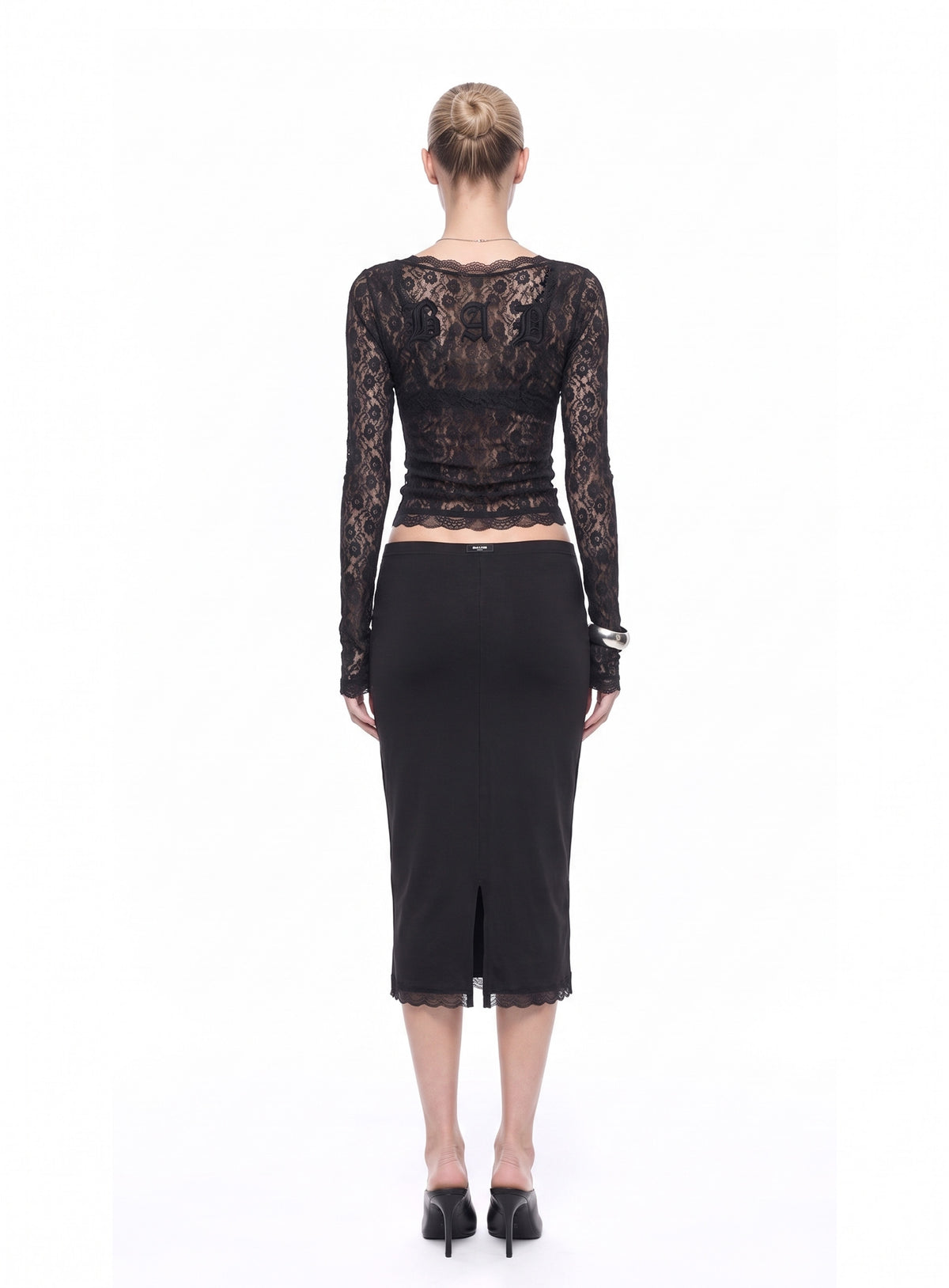 [w-tee26-284] H.B.B. Lace Deep Round Long Sleeve - Black