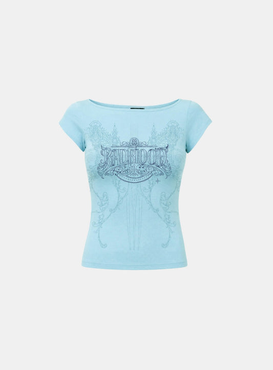 [w-tee26-253] Arcangel Graphic Boat Neck 1/2 T-shirt - Mint