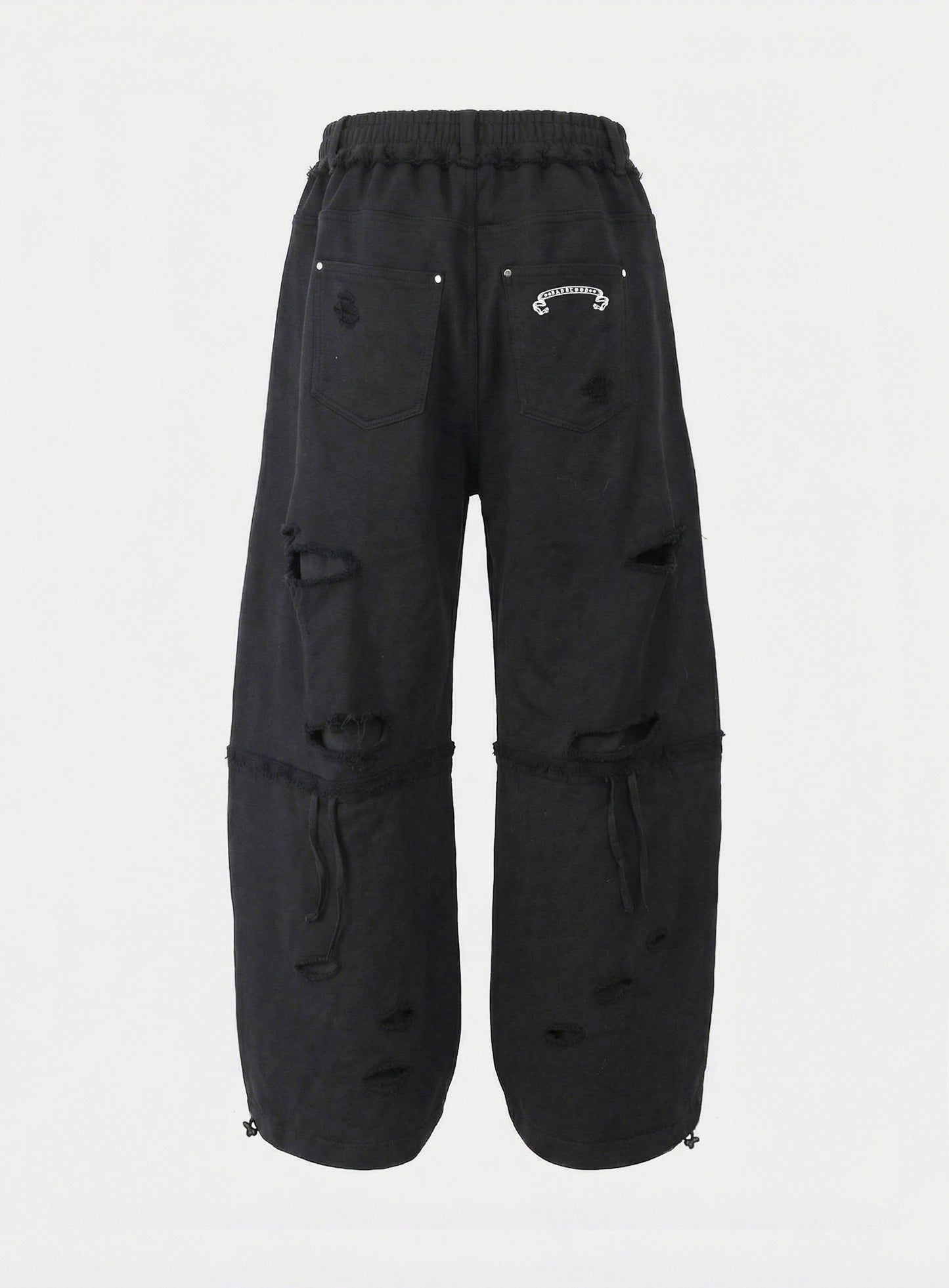 [w-pts25-128] Destroyed Raw-Edge Joggers - Black