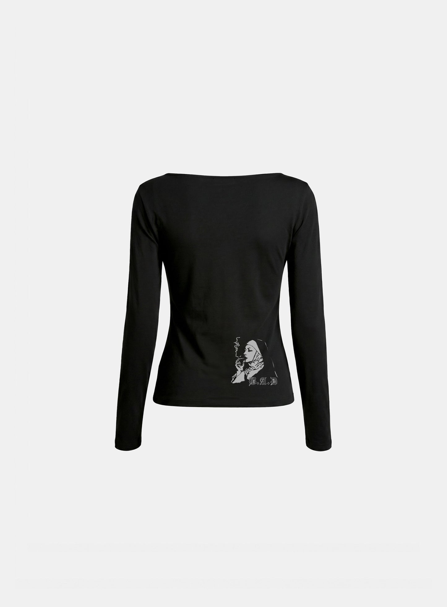 [w-tee26-190] Dark Classic 2 Boat Neck T-shirt - Black
