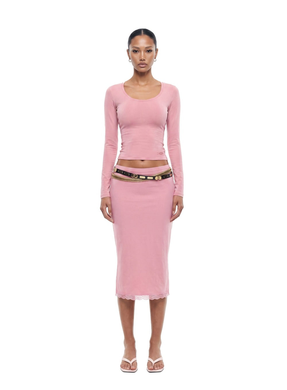 [w-tee26-198] Everyday Scoop Neck Long Sleeve T-Shirt - Pink