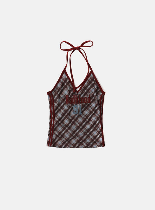 [AQUA] Vintage Club Halter Tank - Checked Red