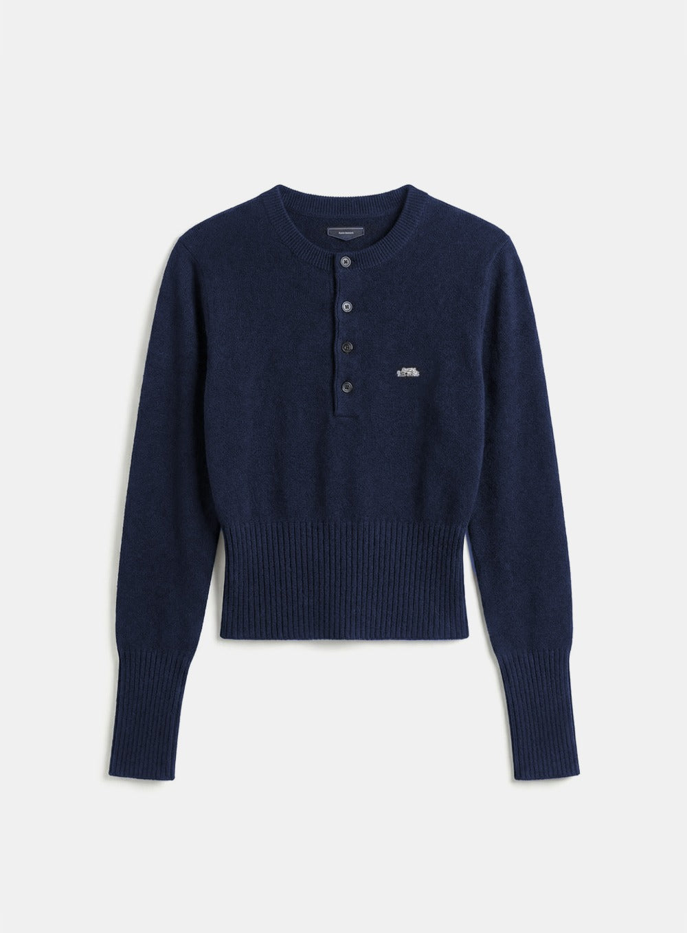 [w-knt26-024] Fine Merino Wool Knit Henley Neck - Navy