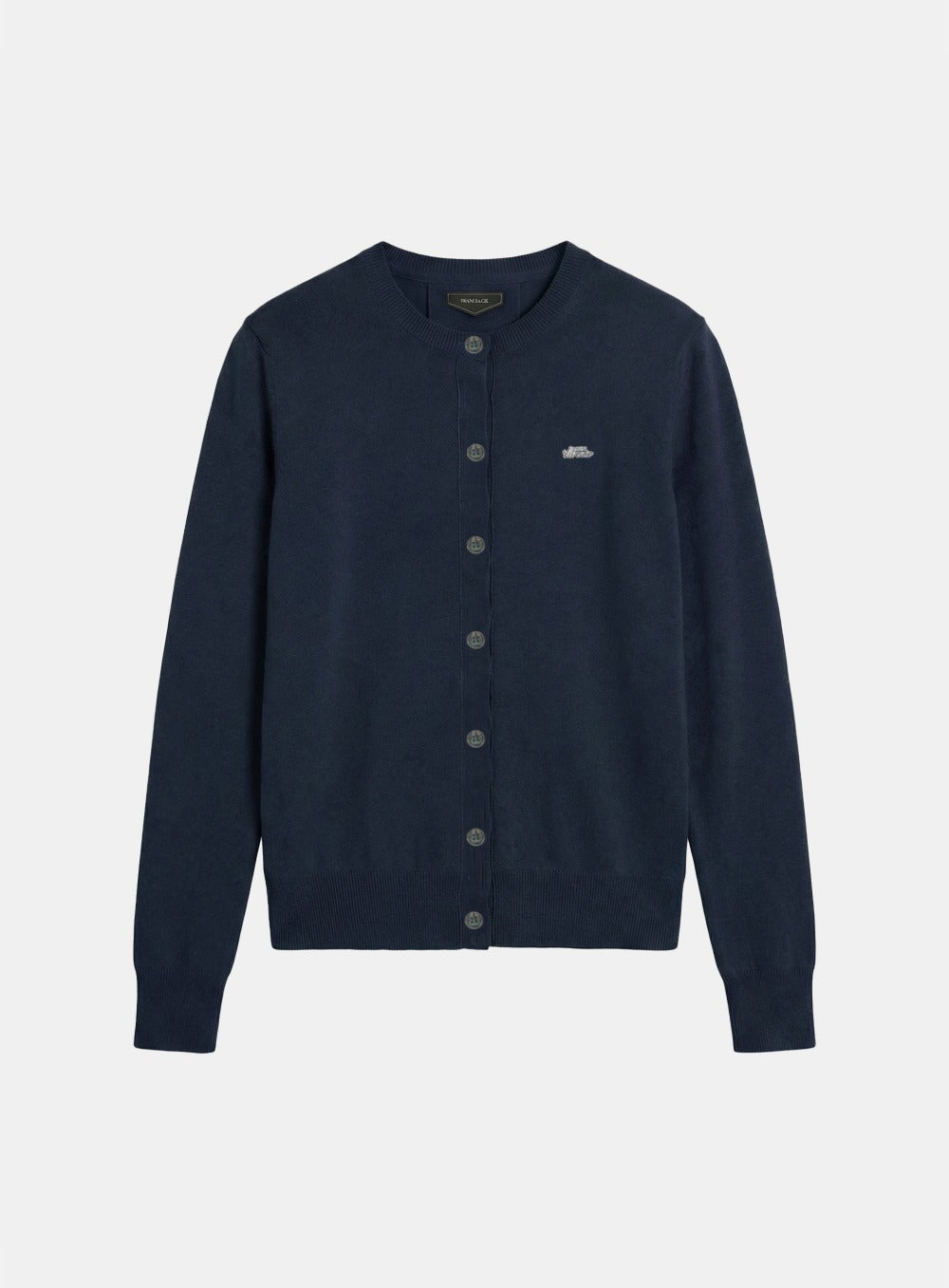 [w-knt26-015] Fine Merino Wool Crewneck Cardigan - Navy
