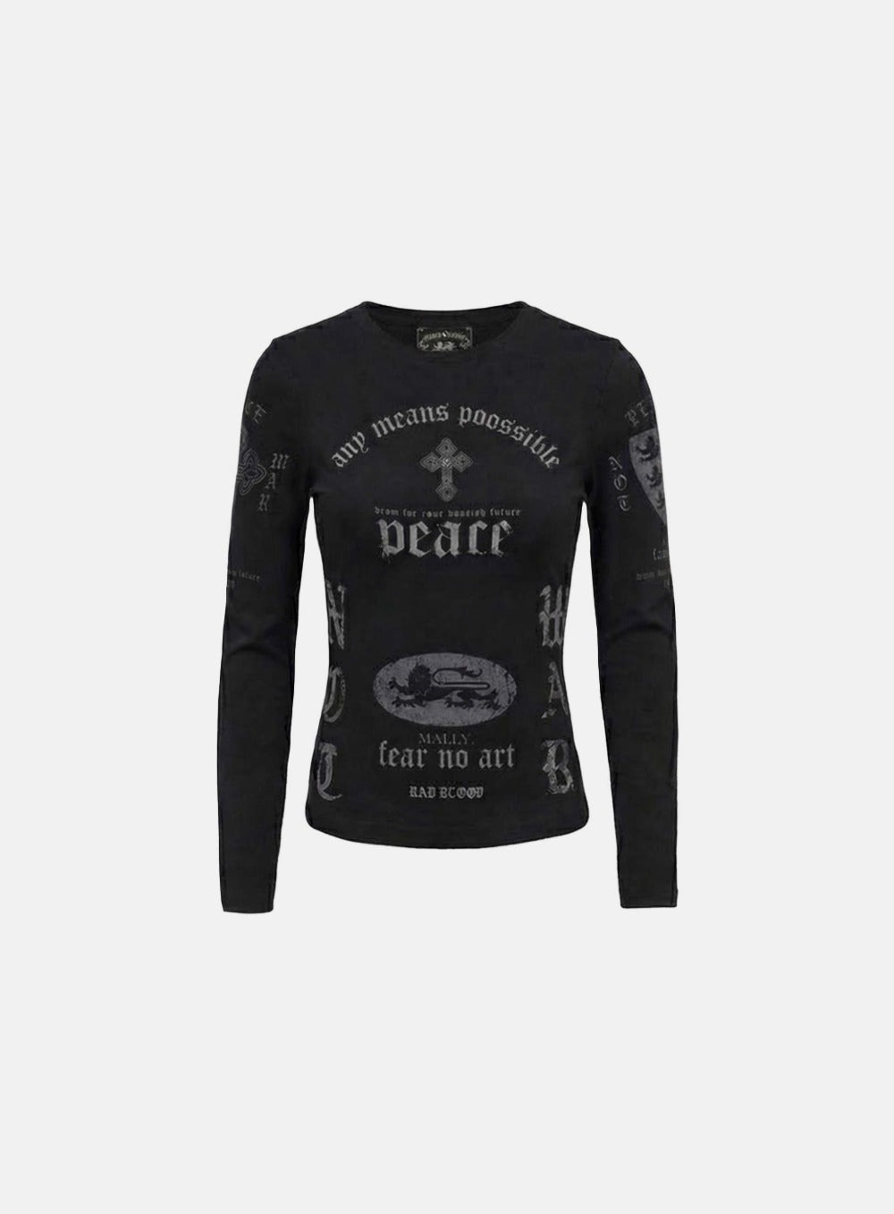 [w-tee26-072] Peace Not War Slim Long Sleeve T-Shirt - Dusty Black
