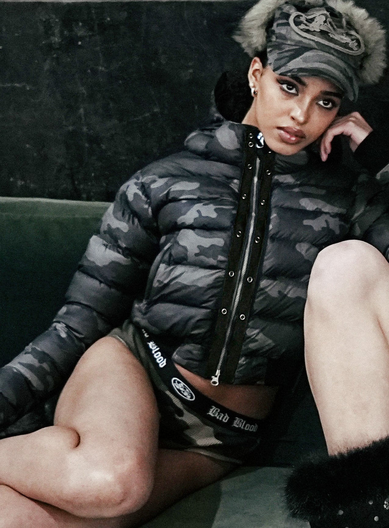 [w-pnt25-010] Mystic Waffle Knit Briefs - Green Camo