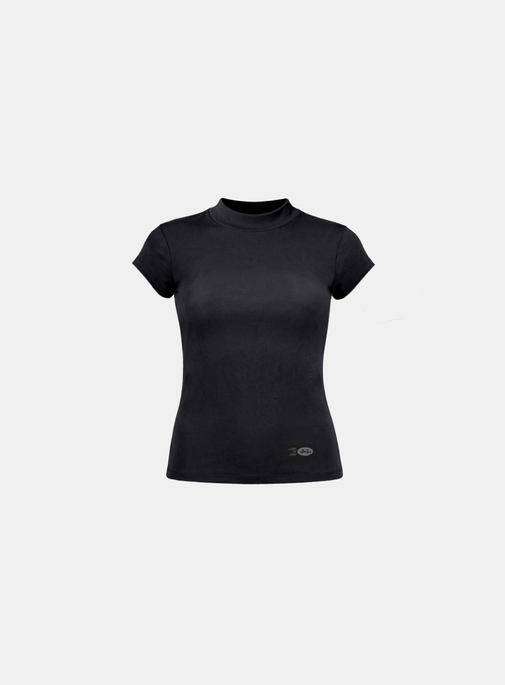 [w-tee26-113] Everyday Mock-Neck Short Sleeve T-Shirt - Black