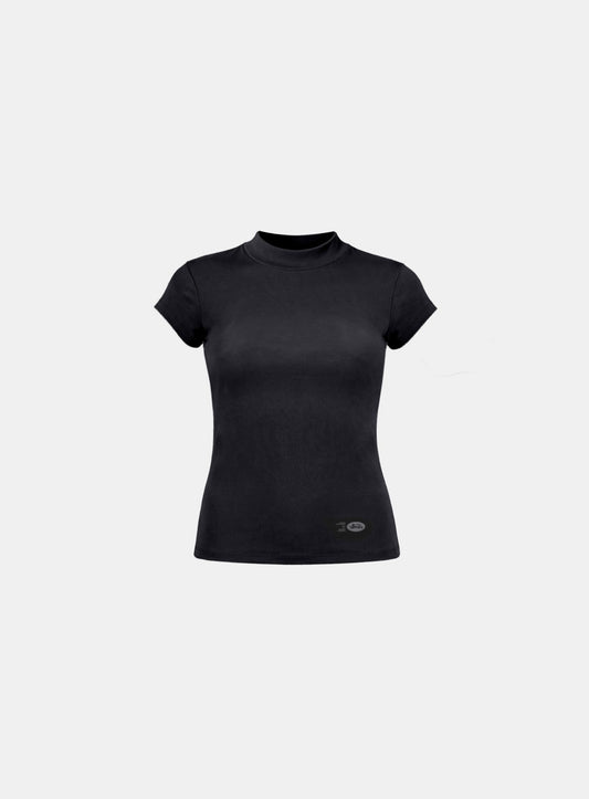 [w-tee26-113] Everyday Mock-Neck Short Sleeve T-Shirt - Black