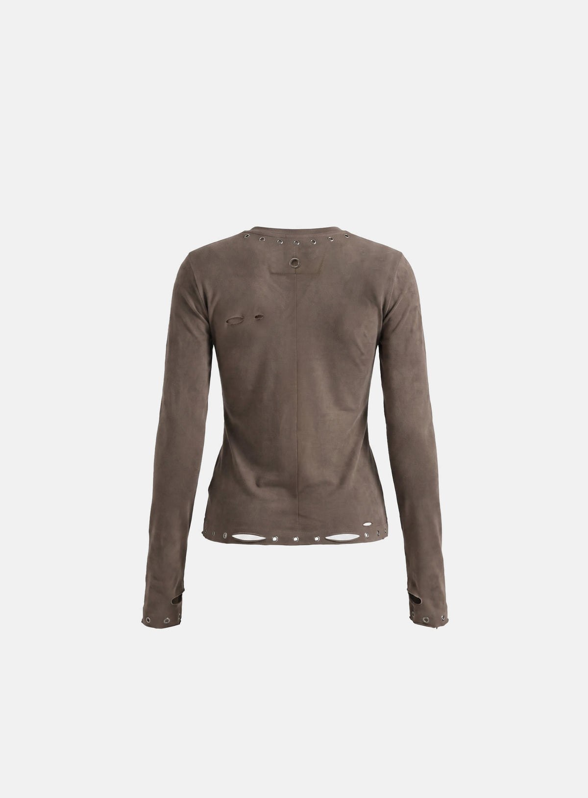[w-tee26-270] Raven Distressed Eyelet Crewneck Long Sleeve - Brown