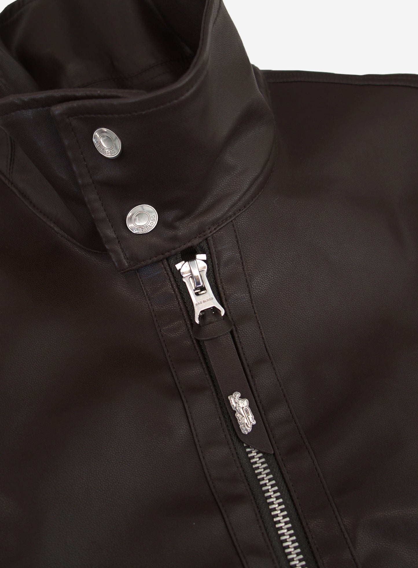 [w-jkt26-014] Leather High-Neck Jacket - Brown