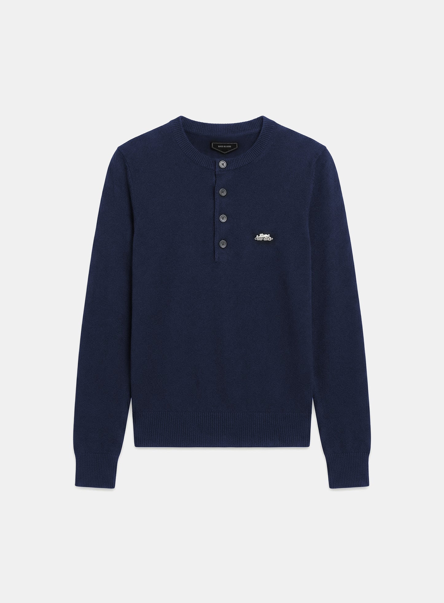 [w-knt26-024] Fine Merino Wool Knit Henley Neck - Navy