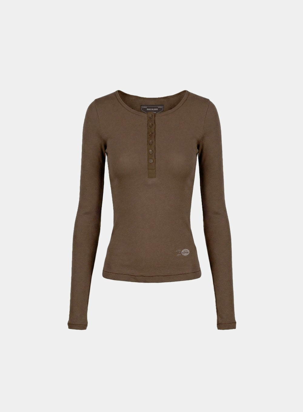 [w-tee26-042] BS Cotton Jersey Fitted Henley Neck Long Sleeve T-Shirt - Brown