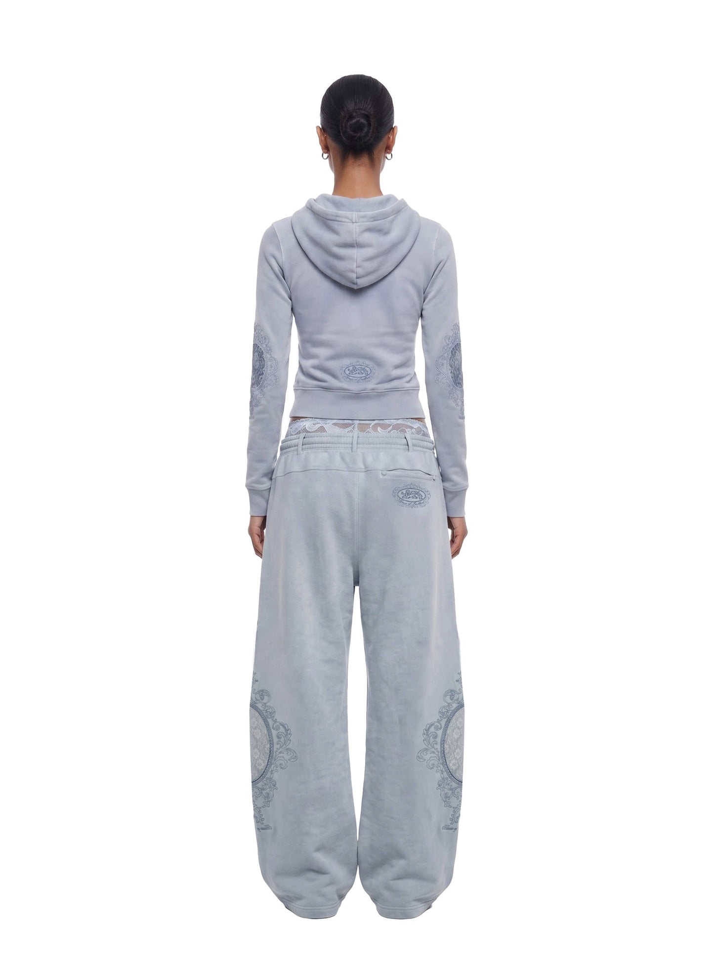 [w-hde26-054] H.B.B. Royal Lace Rhinestone Hooded Zip-Up - Blue