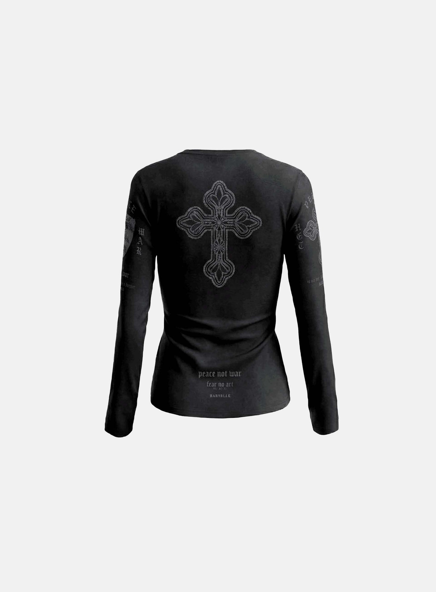 [w-tee26-072] Peace Not War Slim Long Sleeve T-Shirt - Dusty Black