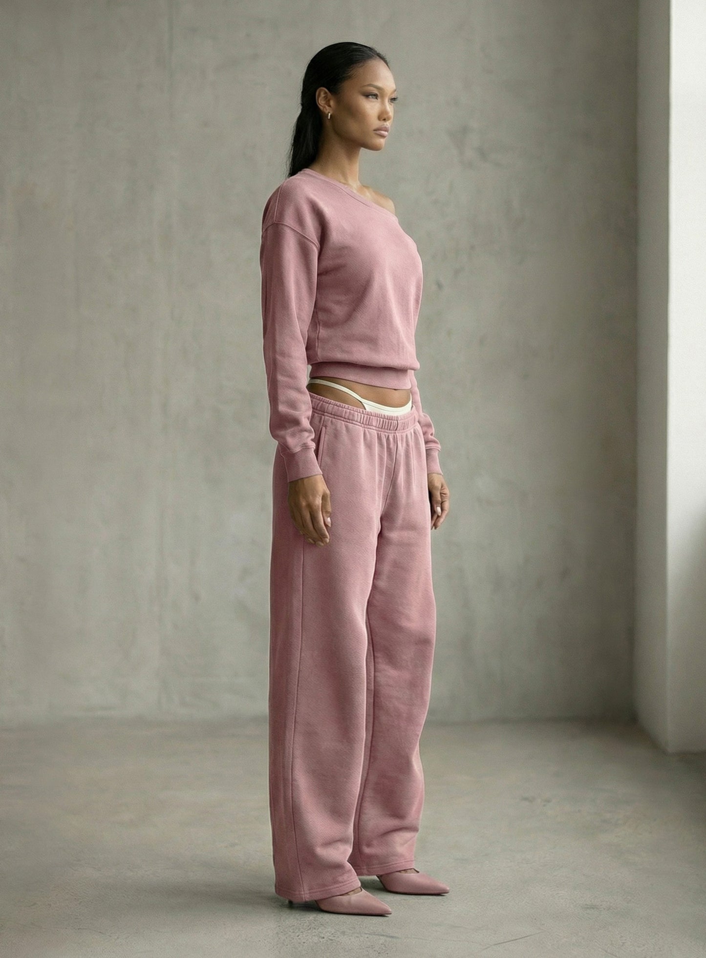 [w-pts26-031] BS Soft Terry Baggy Joggers - Pink