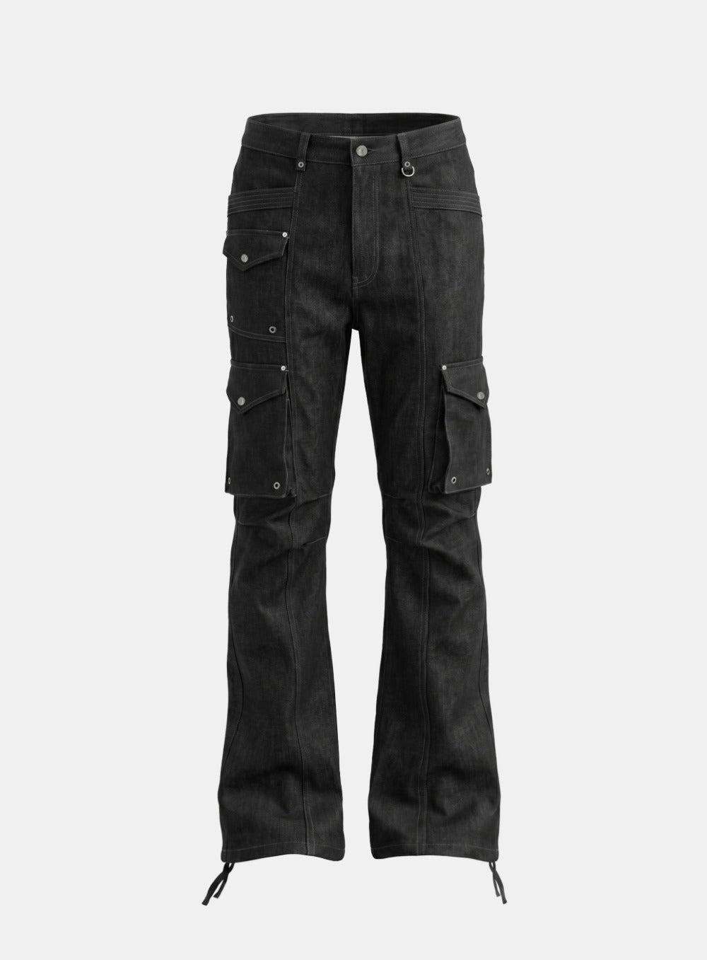 [w-pts26-117] Delta Low Crotch Bootcut Cargo Pants - Black Denim