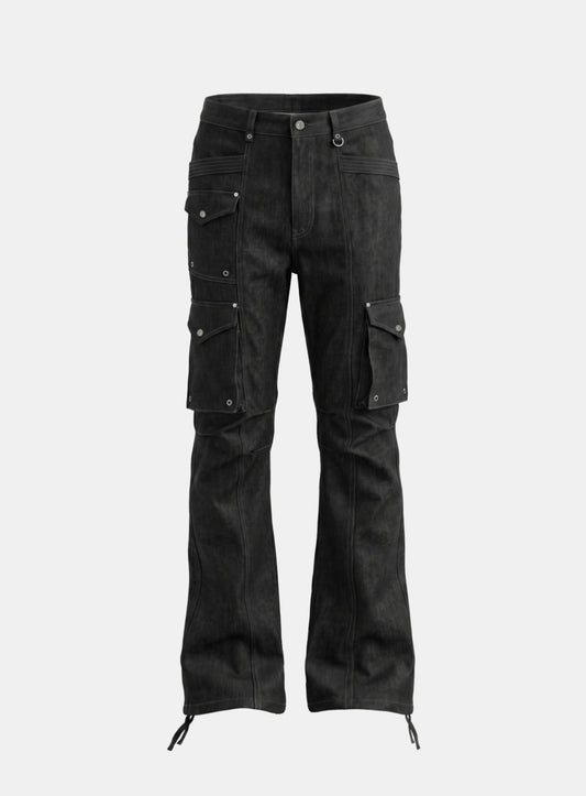 [w-pts26-117] Delta Low Crotch Bootcut Cargo Pants - Black Denim