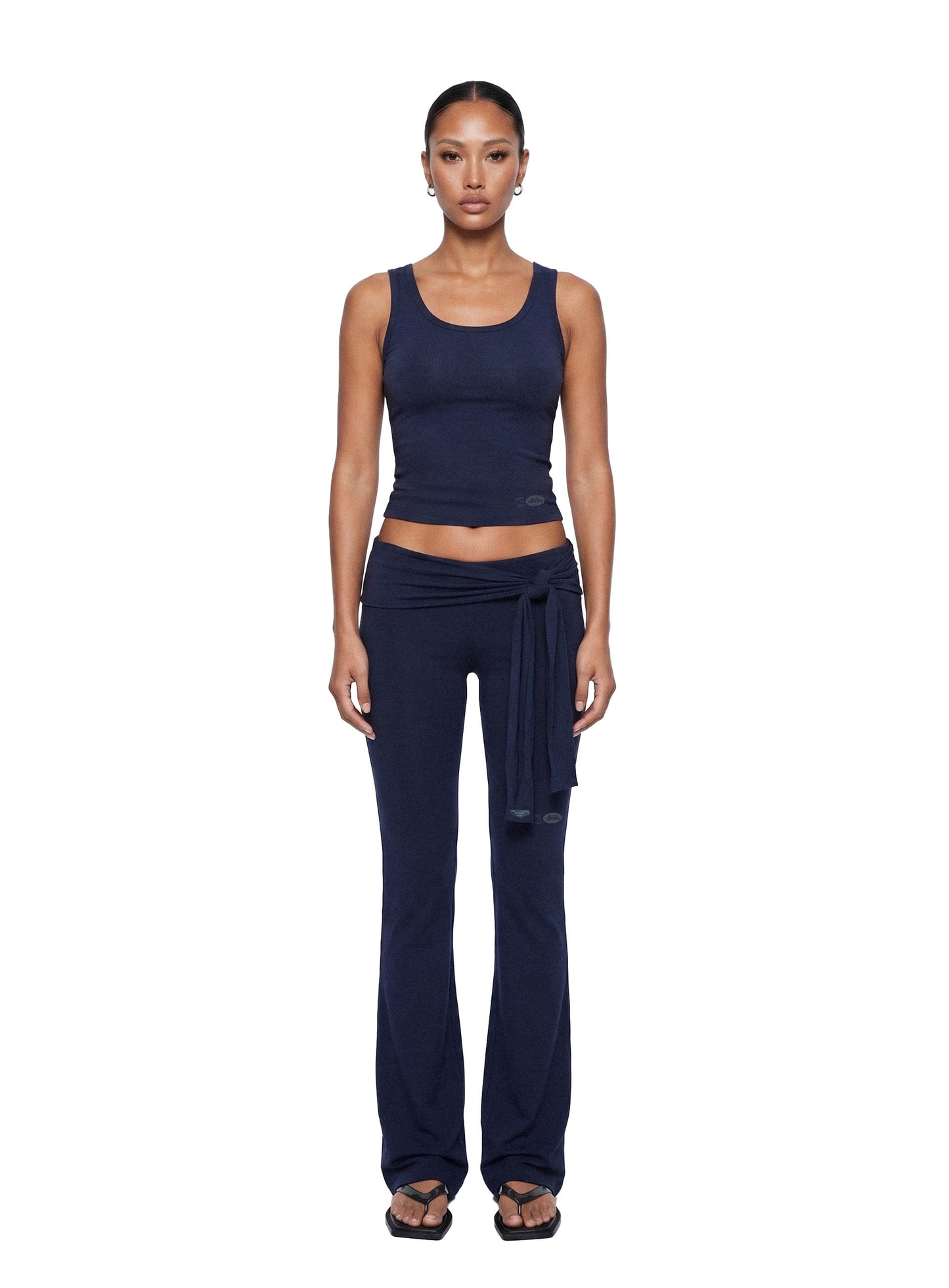 [w-pts26-076] Everyday Tie-Waist Bootcut Pants - Navy