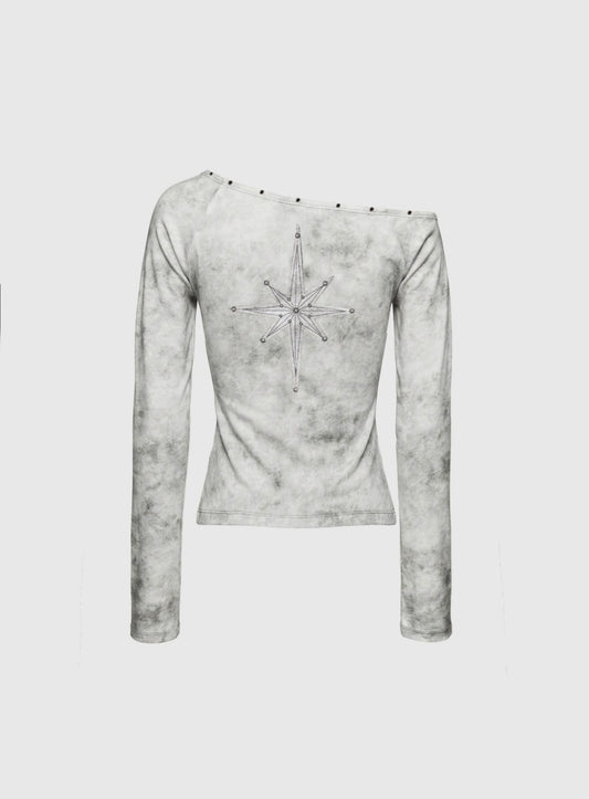 [w-tee26-010] Viper Cotton Rib Asymmetric Top - White