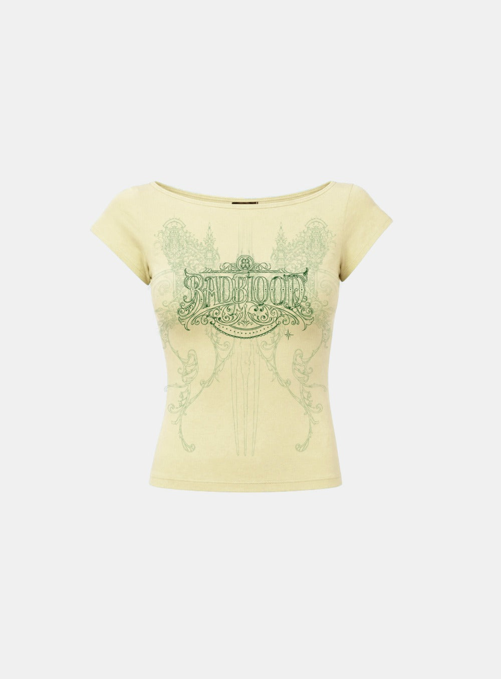 [w-tee26-252] Arcangel Graphic Boat Neck 1/2 T-shirt - Yellow